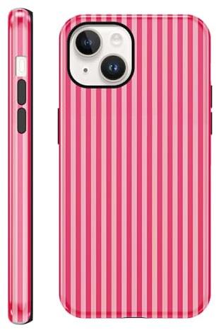 Saqmkil Fodral för iPhone 14/iPhone 13, silikonfodral med estetiskt randigt mönster design, kvinna flicka reptåligt mjukt skydd stötfångarfodral för iPhone 13 6,1 tum, rosa röd