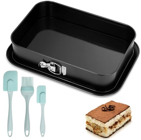 Springform rektangulär 28 x 18 cm, inspiration fjäderform, rektangulär vårbakburk, fyrkantig bakform med 2 skopar och 1 borste, bakform, läckagesäker, non-stick-belagd för kakor/tårtor
