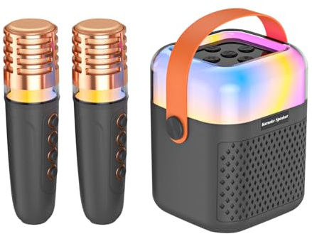 Machine À Karaoké,Haut-Parleur avec 2 Microphones | Machine à Karaoké Portable,pour Fêtes Extérieures Bureau Jardin Maison Et Scène