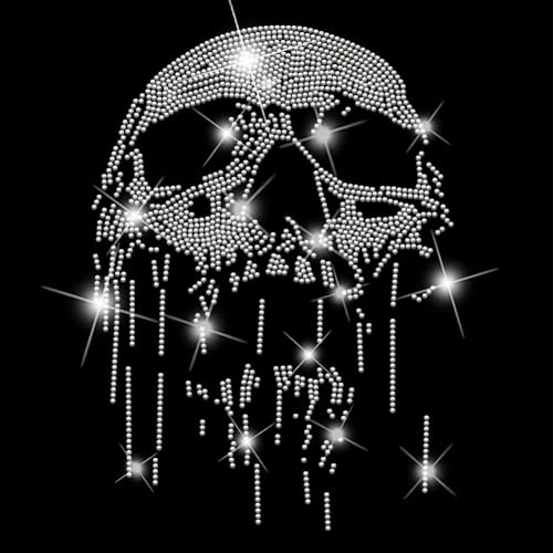 SUPERDANT Calavera con diamantes de imitación, transferencia de plancha, color blanco, camiseta de cristal, transferencia de calor, piedras de fijación en caliente, para ropa, decoración para bolsos