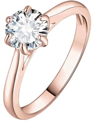 JewelryPalace 1 ct klassisk 14K roséguldpläterad solitärring för kvinnor med Moissanite, simulerad diamant ringar rund sten, enkel rosett förlovningsring roséguld smycken set 11,5