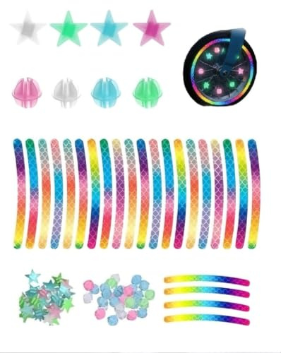 RAVNIX 92 Pièces Réflecteurs de Rayons Vélo Enfant (72 Perles Lumineuses + 20 Bandes Réfléchissantes), Décoration pour Rayons, Installation Sans Outils pour Visibilité et Sécurité Optimales