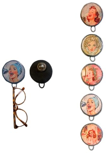 Broche Cuelga Gafas Mujer Retro Pin-Up Set de 5 Unidades | Hecho a Mano, Arcilla Polimérica, Resina, Imágenes Vintage, Diseño Pin-Up