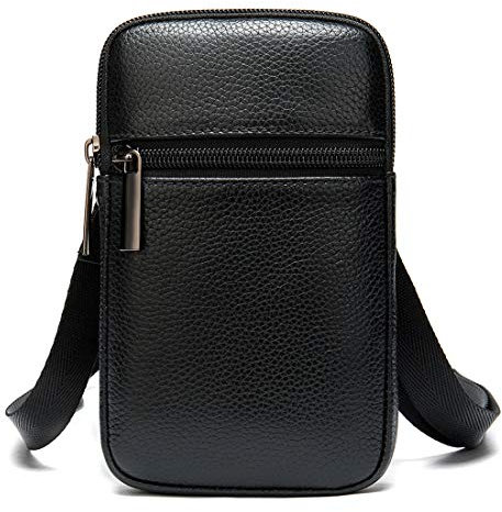 Handy Umhängetasche Leder Herren Schwarz, Gürteltasche Handy Kleine, 6.5 Klein Leder Handy Schultertasche Handtasche Hüfttaschen Beutel Bügel Umhängetaschen Hüfttasche Brieftasche Messenger Bag