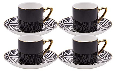 Karaca Service à café Monochrome pour 4 personnes, 4 tasses à expresso et 4 soucoupes, tasse à moka robuste, bord épais, tasses à expresso en porcelaine, ensemble à expresso