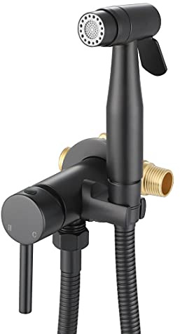 Black Handheld Bidet Sprayer for Toilet Warm Water, WiPPhs Stainless Steel Bidet Hand Held Sprayer with Brass Hot and Cold Mixing Valve, WI9138BK