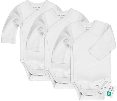 LaLoona Body Neonato Avvolgente Maniche Lunghe 3 Pezzi - Tutine Neonato Cotone con Bottoni, Testato OekoTex Standard 100 - (62/68, Bianco)
