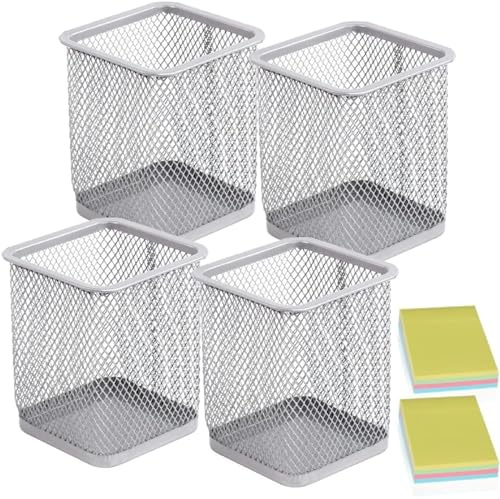 DARUITE Stiftehalter Schreibtisch,Metall Stifteköcher Mesh Multifunktions Stiftehalter kinder Organizer Büroorganizer Bürobedarf Becher Silber X 4 Stück