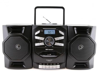 Emerson - Portable CD Player with Cassette Player, Tape Recorder, Am/FM Radio, MP3 AUX Input, Detachable Speakers, AC/DC and Battery Operated, Home Stereo System,