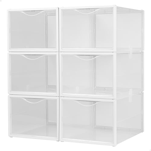 AKTIVE Max Home Cajas de zapatos plástico, Juego de 6 organizadores de almacenamiento, 25x35x18,5 cm, Apilable, Antivuelco, Hasta T.46, Transparente, Caja zapatero plástico, (16551)