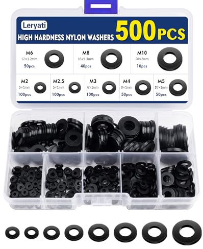 500 Pièces Rondelle Plastique, Leryati Noir Rondelles Nylon Plates Isolation Joint Plat Rond, Entretoise Plastique Joint Torique Spacer Plomberie Assortiment Kit- - M2/M2.5/M3/M4/M5/M6/M8/M10