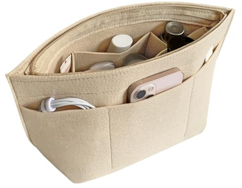 DongMaple Taschenorganizer Filz Handtaschen Organizer, 13 Fächer taschen organizer für Frauen, Tasche Organizer-Einsatz für Tragetasche, Beige L