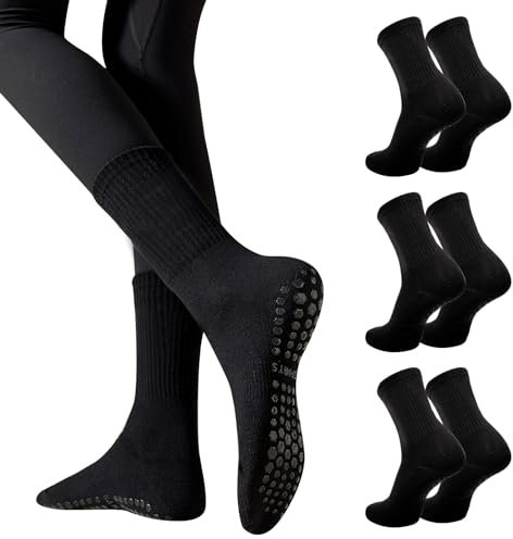 Risipu 3 Paar Stoppersocken Yoga Socken Damen,AntiRutschSocken für Pilates Barre Ballett Tanz Trampolin (DE/NL/SE/PL, Alphanumerisch, Einheitsgröße, Regular, Regular, B 3 Paar – Schwarz)
