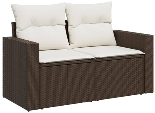 vidaXL Sofá de Jardín con Cojines de 2 Plazas, Asiento Exterior, Sofá Biplaza, Mueble para Patio Terraza Balcón, Ratán Sintético Marrón