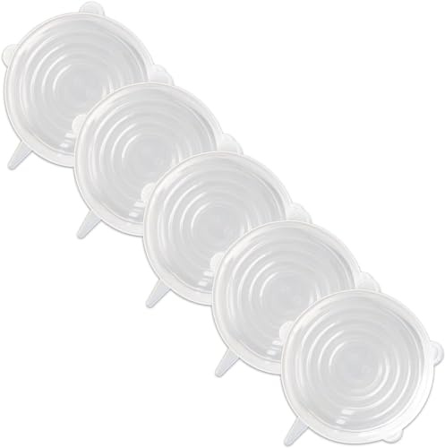 Heloner Silicone Stretch Lids, 5 Pack Same Size Thicker Reusable Durable Silicone Container Cover, Expandable Food Storage Covers, Dishwasher and Freezer Safe 14.5cm(5.7in)