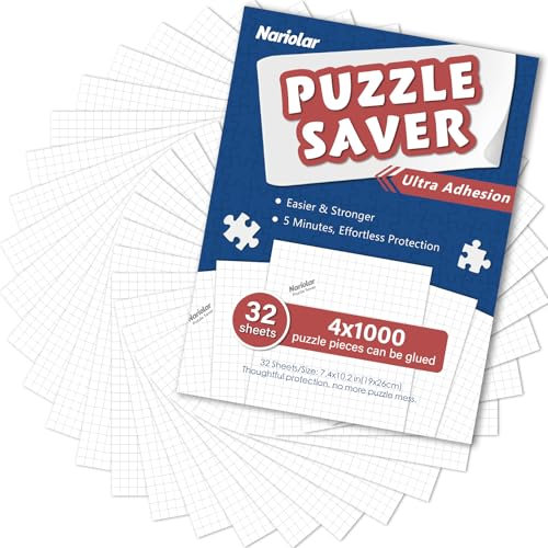Nariolar Ultra Adhesion Puzzle Glue Sheets, 32 Saver Sheets Preserves 4×1000 Pieces Jigsaw, Puzzle Saver for Easy Preservation in Minutes