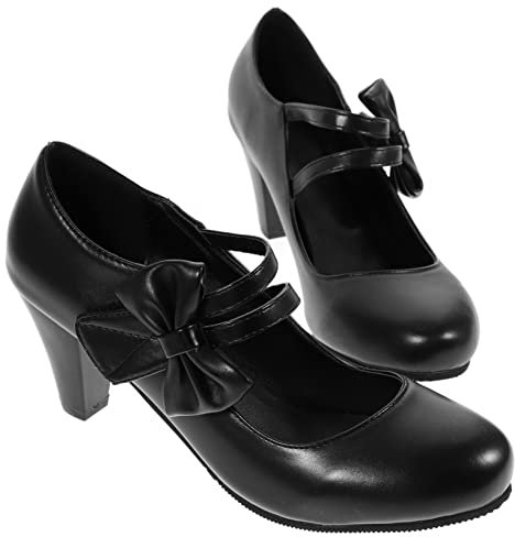 MOBUTOFU Lady High Heels Fashion Bowknot Pumps for Women Chunky Soles Comfortable for Special Occasions Black