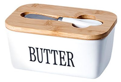 White Ceramic Butter Dish with Lid and Knife – 350ml Airtight Butter Keeper for Spreadable & Block Butter – Stylish Countertop & Fridge Storage