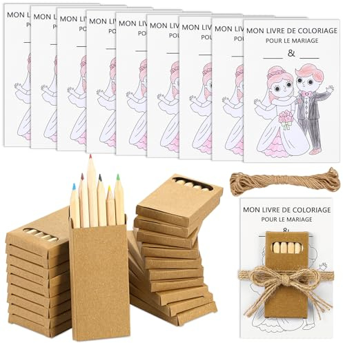 Nezyo Lot de 20 Kit Cartes de Coloriage de Mariage pour Enfants Cartes d'Activités de Mariage avec Crayons de Couleur Activités Jeux Mariage pour Enfants Cadeaux pour Invités Jeux Mariage