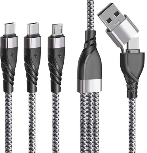 Multi Cavo di Ricarica, Cavo Multiplo USB A/C 5 in 1 con 2 Tipo C+Micro USB interfaccia, Nylon Intrecciato Cavo Ricarica Multiplo per Cellulare iP 16 15 Samsung Galaxy Huawei Redmi Tablet -1.2 M