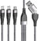 Câble Chargeur Multi Embout, 5 en 1 Universel Câble Multi USB A/C [1.2M]Câble multi chargeur de Chargement avec 2*Type C+Micro USB Connecteur pour Phone 16/15 Android Samsung Galaxy Huawei Honor
