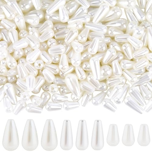 BEAMARKER 300 pz 3 stili ABS Plastica Imitazione Perla Perline A Goccia Bianche Perla Finta Goccia D'Acqua Perline Distanziatrici Sciolte 15mm per Decorazioni Fai Da Te Collane Bracciali Orecchini Art