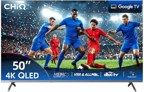 CHiQ U50QST 50 Pollici (127 cm) TV Smart Google TV QLED 4K UHD con HDR10, ALLM & VRR, MEMC, Controllo Vocale, Design Metallico Ultra Sottile, Dolby Audio, Wi-Fi 2.4G/5G (Nuovo Modello)
