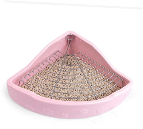 VILLCASE Toilettes Triangulaire Animaux de en et Compagnie Céramique Rose pour Anti-Morsure Faciles à Nettoyer Bac à Litière pour Cochons d'Inde et Lapins