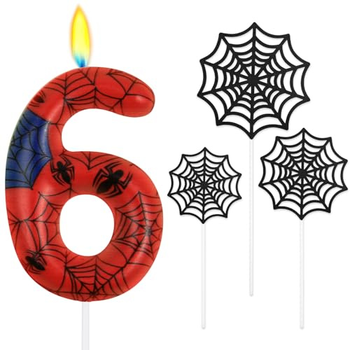 Alaoo Velas de Araña Cumpleaños Números 6,Vela Roja Azul Araña Cumpleaños