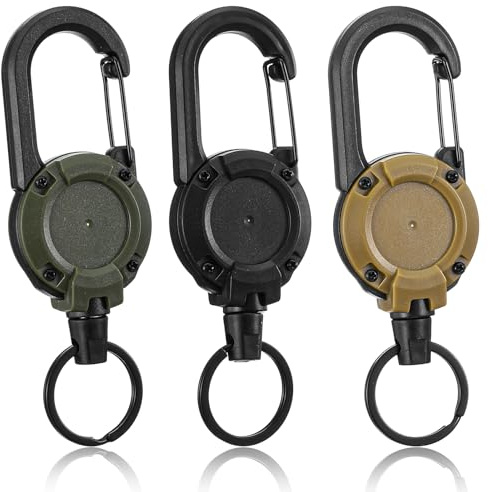 3 Pack Retractable Keychain Heavy Duty, Ymapinc Keyring Extende, Extendable Keyring with Clip, Lanyard for Keys, Key Chain Badge Holder, Lanyard Extender, Steel Cord & Multitool for Men's Key Chai