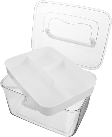 SOPOTUTU Armoire à Pharmacie Transparente Portable en Plastique avec Poignée Pilulier Compact à Compartiments Multiples pour Rangement de Remède d'urgence et Usage Familial