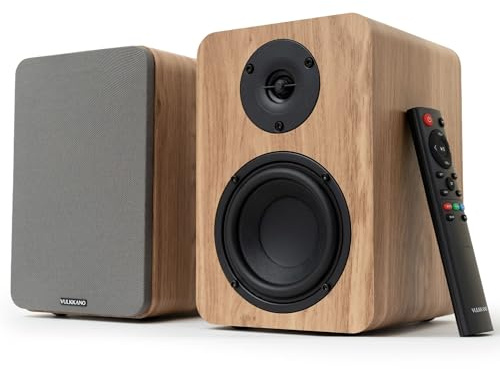 VULKKANO A4 ARC MKII Aktiva högtalare med 4 woofer, Bluetooth 5.0, HDMI ARC, optisk, RCA, USB, subwoofer-utgång, studiomonitorer med elegant design, brun