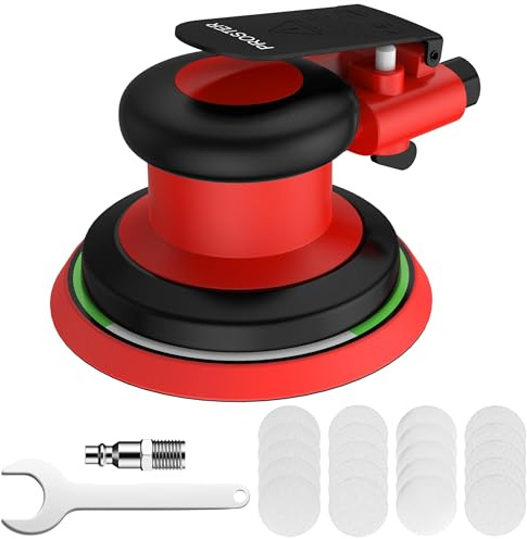 Pneumatisk orbital slipmaskin 12000RPM 5 tum orbital slipmaskin med 20 sandpapper (80-320 korn) och variabel hastighetskontroll för bilfärgförberedelse, träslipning