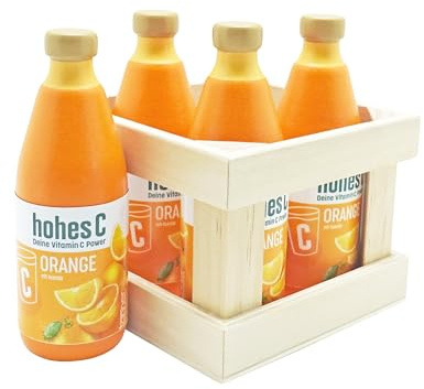 Tanner Der Kleine Kaufmann Tanner Deco Caja de Madera para Bebidas de Alta C (1 Caja de Bebidas en Miniatura con 4 Botellas, de Madera, para niños a Partir de 2 años, Accesorios para Tienda de