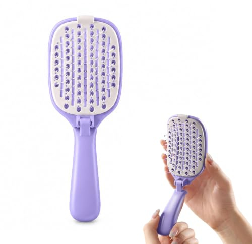 Higijapuf Brosse à cheveux pliable de voyage, auto-nettoyante, violette, pour tous types de cheveux
