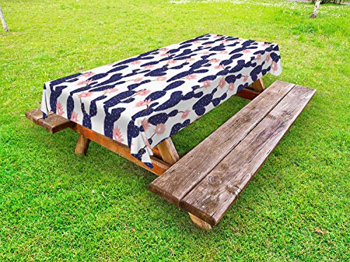 ABAKUHAUS Marine et Fard à Joues Nappe Extérieure, Jardin Cactus, Nappe de Table de Pique-Nique Lavable et Décorative, 145 cm x 210 cm, Indigo Coral