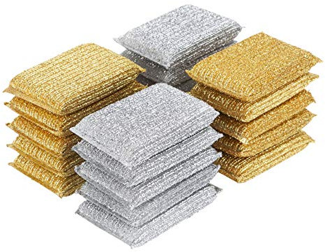 SUPERLY - 20 Pack Scourer Pads Washing Up Sponges Non Scratch Non Stick Scouring Pads, Metal Scrubbing Sponge Scourer, Reusable Kitchen Bathroom Cleaning Sponges Scourers 20 Pack