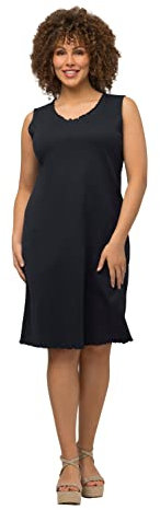 Ulla Popken Damen, Wellenkanten, A-Linie, Feinripp, Biobaumwolle Kleid, Mittelgrau Melange, 58-60