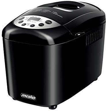mesko MS 6022 Brotbackmaschine, 15 Programme, 750-1250g Brotgrößen, 850 W, Brotbackautomat mit doppeltem Rührer, Backmaschine mit Sichtfenster, schwarz