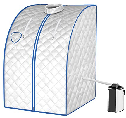 COSTWAY 3L Mini Sauna de Vapor para Casa con Control Remoto, Silla y Accesorios Sauna de Vapor Portátil con Control Remoto, 1000w Cabina de Sauna con Temperatura y Temporizador Ajustables (plata)