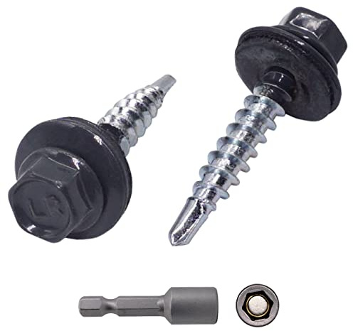 (Förpackning med 20 st) Takskruvar i metall, 4,8 x 35 mm målade självborrande skruvar med EPDM-brickor, metall-hexskruv (20, antracitgrå RAL 7016)