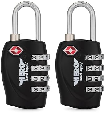 Hero Luggage Lock (Pack of 2) TSA Approved, 4 Digit Combination Padlock for Travel, Suitcases, Lockers, Backpacks