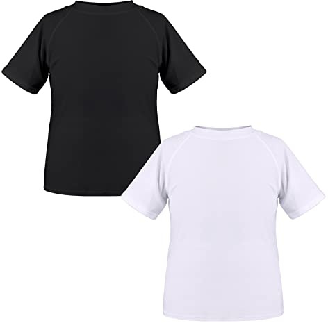 TIZAX 2 Pieces Boys Swim Tops Kids Short Sleeve Rash Vest Quick Dry Swimwear Children UPF 50+ Rash Guard Shirts Black+White 7-8 Years