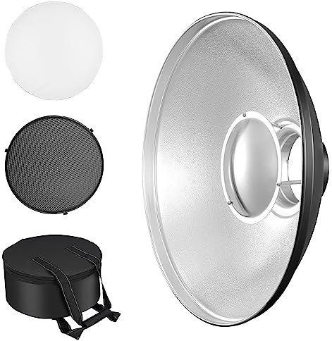 Soonpho Metal Beauty Dish 30 cm/12 inch Bowens Mount Reflector with Black Honeycomb Grid,Silver Diffuser and Storage Bag,Photo Studio Strobe Flash Reflector Compatible with NEEWER Godox SK400 SL150