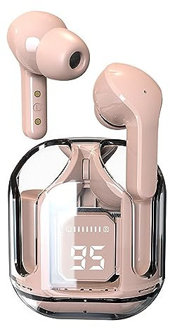 Ruiqas Écouteurs intra-auriculaires sans fil Bluetooth 5. 3 véritables écouteurs à affichage LED avec micro et étui de chargement transparent