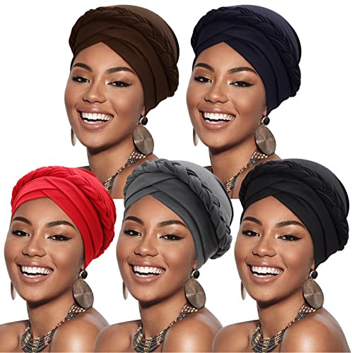 DRESHOW Turbante Africano para Mujeres Preatado Trenzado Envoltura de Cabeza Sombreros Moda Gorra de Dormi Gorro cáncer de quimio