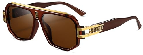 SHEEN KELLY Lunettes de soleil Homme Polarisées Rétro Carrées à Double pont Métal Doré Pilote Rectangle Cadre Mode Lunettes