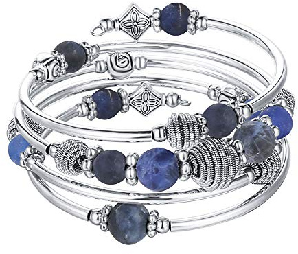 FULU AUTUMN Bracelet de Perles en Argent pour Femme-Bijoux Bohème Multicouches-Cadeau Fete Des Meres pour Maman(Navy Blue)