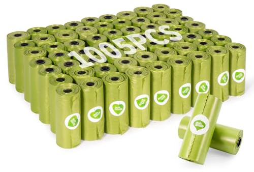 KOMABLEN 1005 pezzi sacchetti Cane Cacca Biodegradabili, 67 Rotoli Extra Spesso Sacchetti per Cani con Dispenser, Portatili a prova di Perdite Bustine Cacca Cane 33x22.8cm