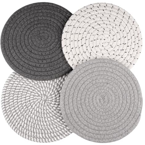 4 Piezas 18Cm Salvamanteles Redondos De Hilo De Algodó, Salvamantel Resistente Al Calor, Salva Sartenes De Agua, Bajoplatos, Trenzados, para Cocinar Y Hornear, Gris